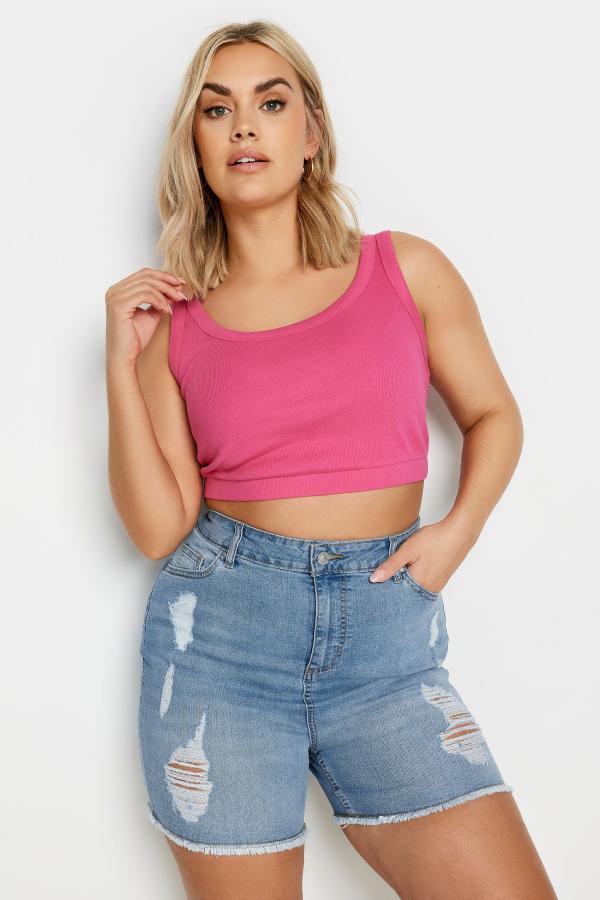 Yours Curve Light Blue Ripped Stretch Denim Shorts, Women's Curve & Plus Size, Yours