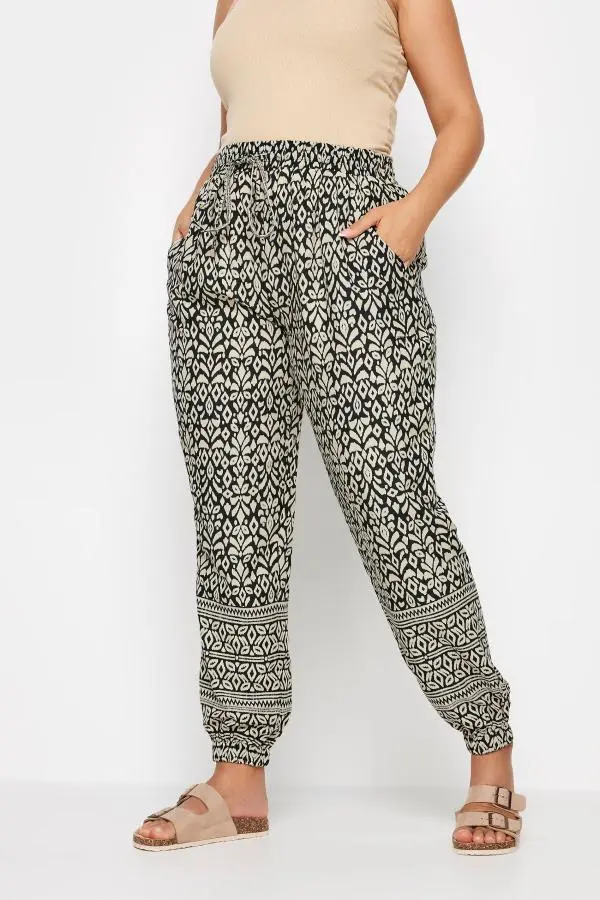 Yours Curve Black Ikat Print Joggers, Women's Curve & Plus Size, Yours