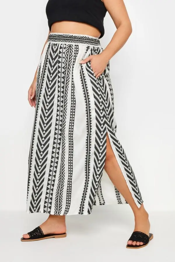 Yours Curve White Aztec Print Maxi Skirt, Women's Curve & Plus Size, Yours