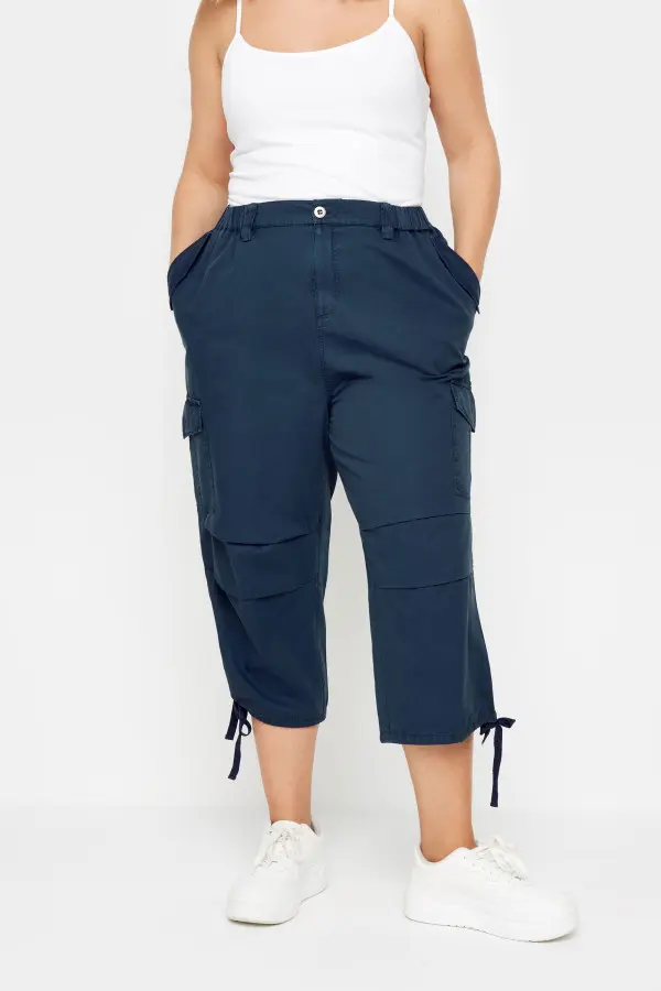 Yours Curve Navy Blue Cargo Cropped Trousers, Women's Curve & Plus Size, Yours