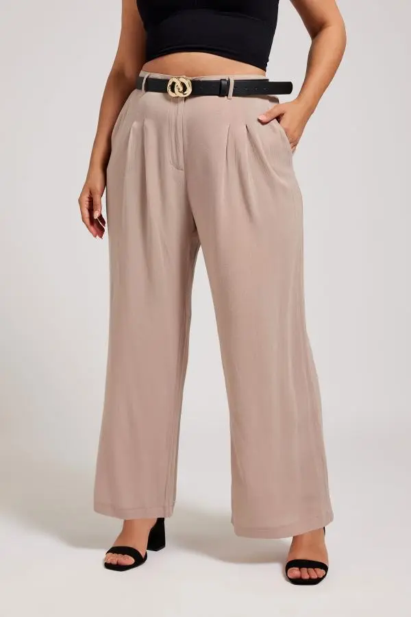 Yours London Curve Dusky Pink Pleat Front Wide Leg Trousers, Women's Curve & Plus Size, Yours London