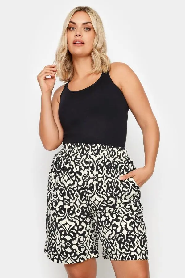 Yours Curve Black Ikat Print Woven Shorts, Women's Curve & Plus Size, Yours