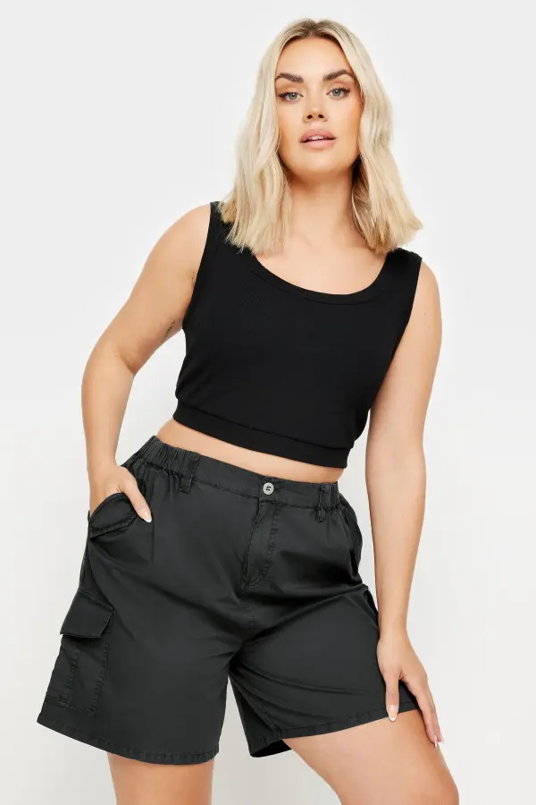 Yours Curve Black Cotton Cargo Shorts, Women's Curve & Plus Size, Yours