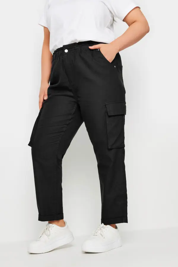 Yours Curve Black Paperbag Utility Trousers, Women's Curve & Plus Size, Yours
