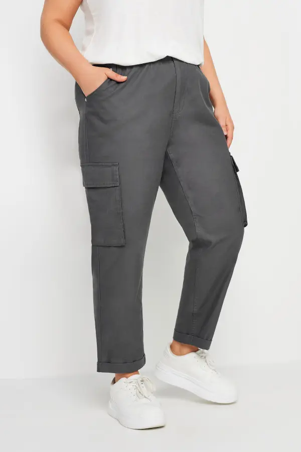 Yours Curve Charcoal Grey Paperbag Utility Trousers, Women's Curve & Plus Size, Yours