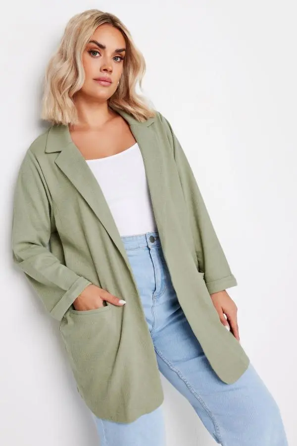 Yours Curve Sage Green Textured Blazer, Women's Curve & Plus Size, Yours