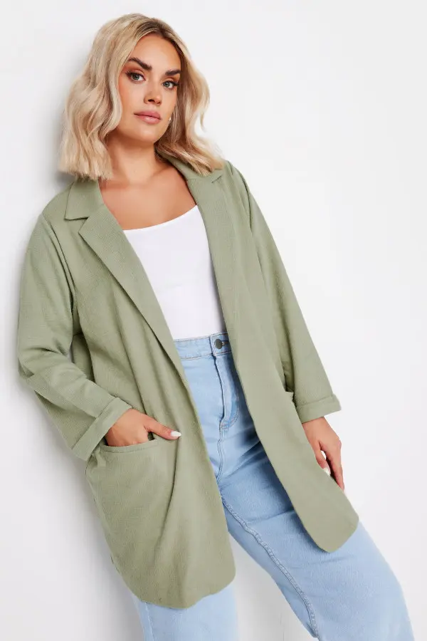 Yours Curve Sage Green Textured Blazer, Women's Curve & Plus Size, Yours