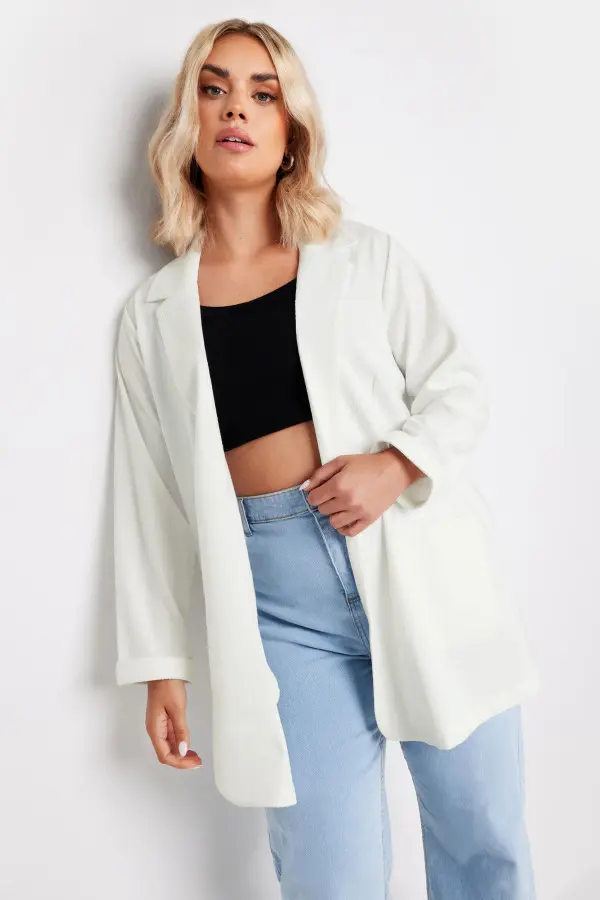 Yours Curve White Textured Blazer, Women's Curve & Plus Size, Yours