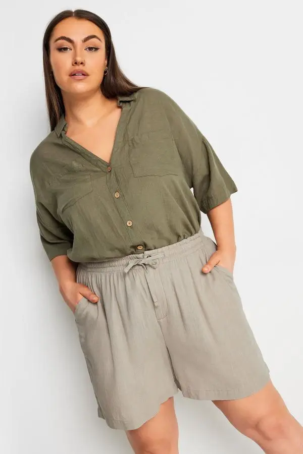 Yours Curve Natural Brown Linen Shorts, Women's Curve & Plus Size, Yours