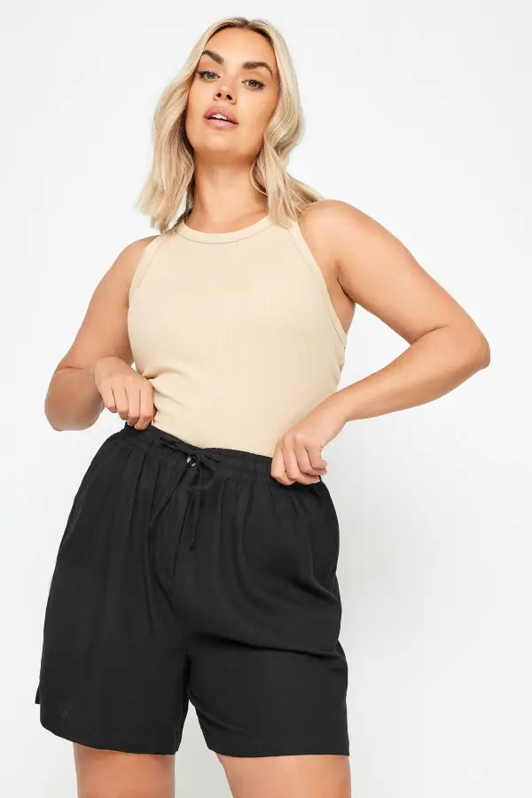 Yours Curve Black Linen Shorts, Women's Curve & Plus Size, Yours