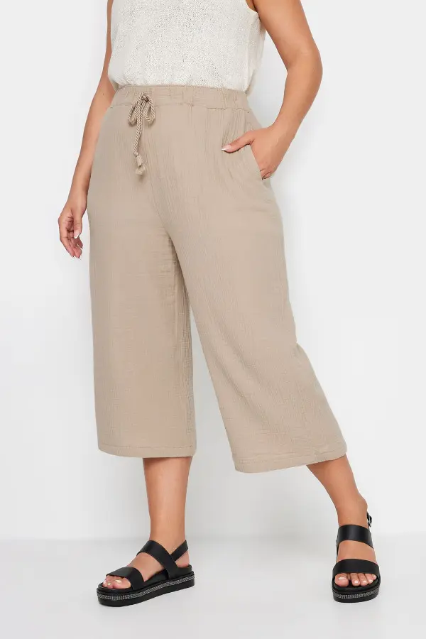 Yours Curve Stone Brown Cheesecloth Culottes, Women's Curve & Plus Size, Yours