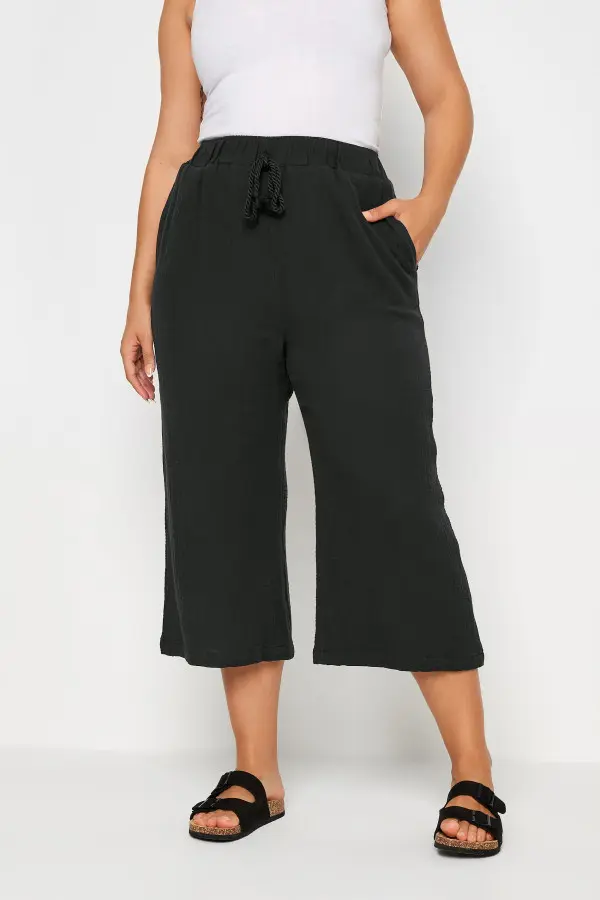 Yours Curve Black Cheesecloth Culottes, Women's Curve & Plus Size, Yours