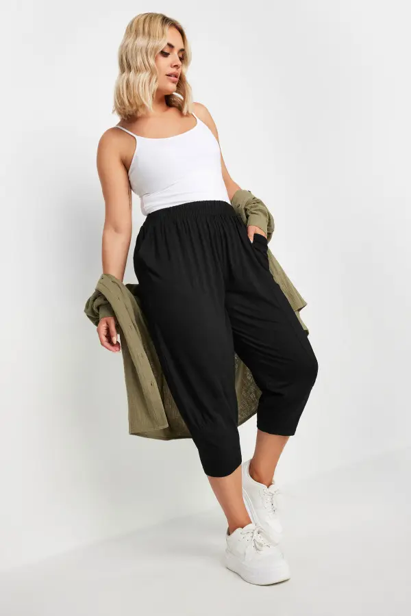 Yours Curve Black Ruched Harem Trousers, Women's Curve & Plus Size, Yours