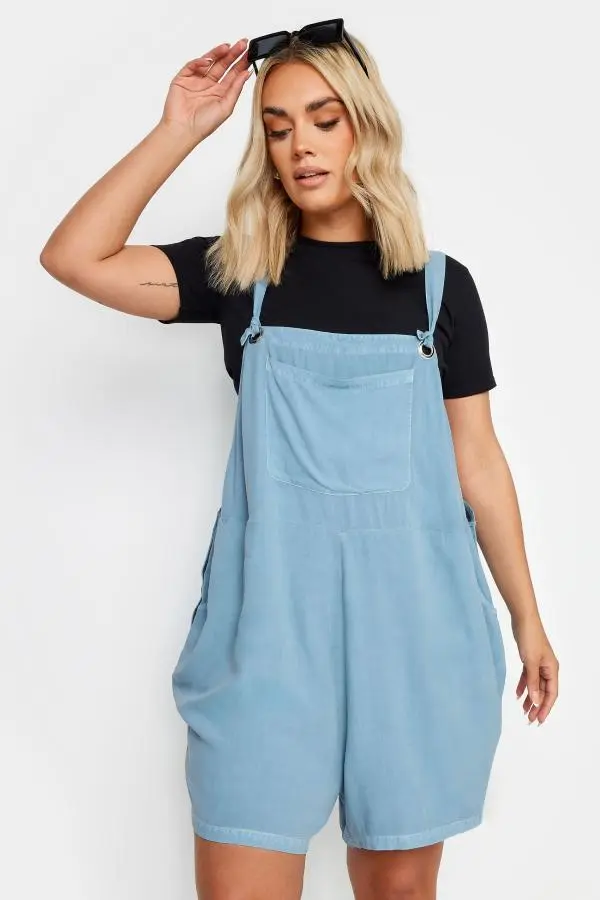 Curve Blue Chambray Dungarees, Women's Curve & Plus Size, Yours