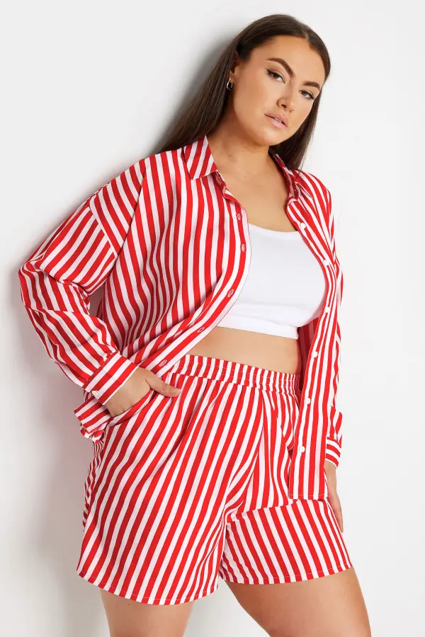 Yours Curve Red Stripe Print Shorts, Women's Curve & Plus Size, Yours
