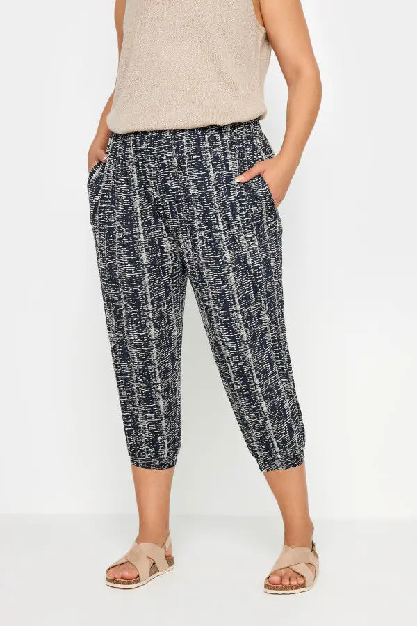 Yours Curve Black Abstract Print Cropped Hareem Joggers, Women's Curve & Plus Size, Yours