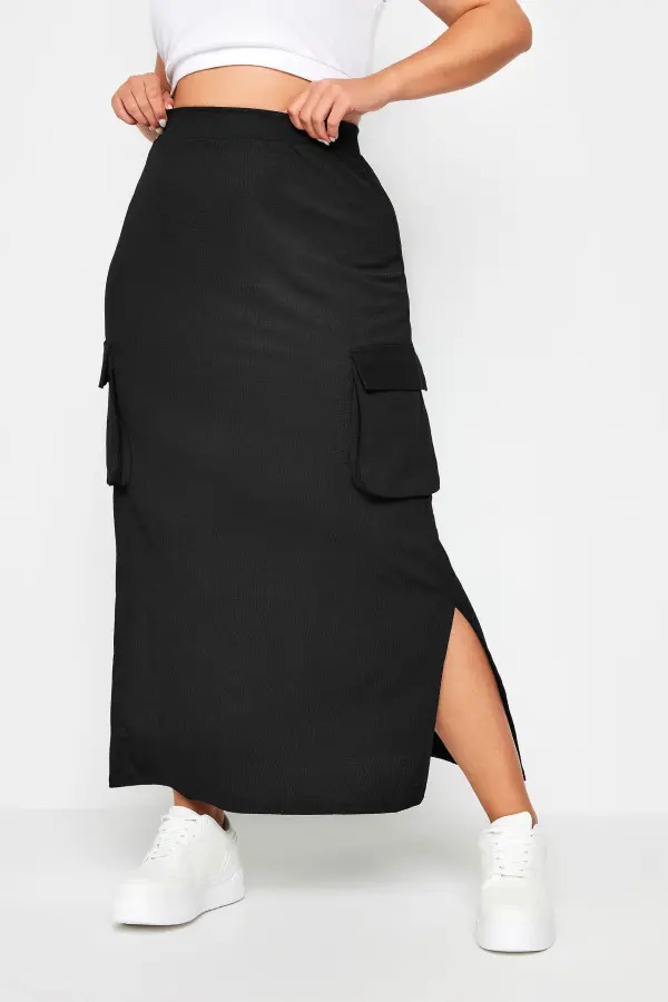 Yours Curve Black Textured Utility Maxi Skirt, Women's Curve & Plus Size, Yours