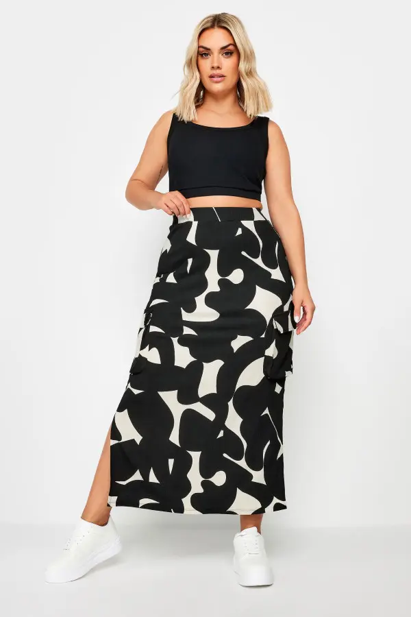 Yours Curve Black Abstract Print Textured Maxi Skirt, Women's Curve & Plus Size, Yours