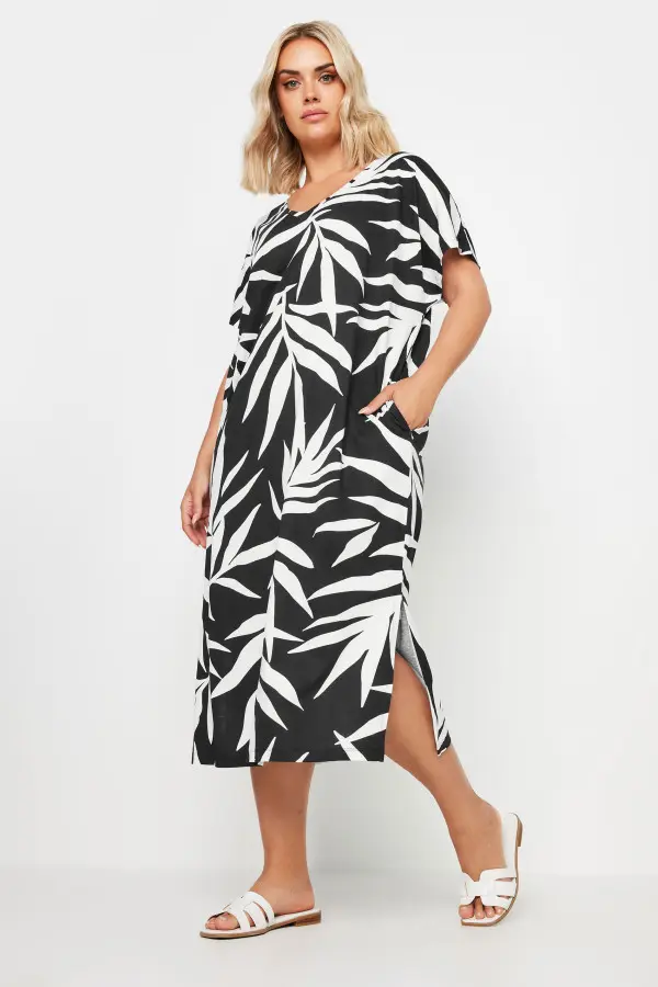 Yours Curve Black Tropical Print Midaxi Tshirt Dress, Women's Curve & Plus Size, Yours