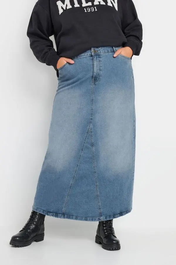 Yours Curve Blue Stretch Denim Maxi Skirt, Women's Curve & Plus Size, Yours