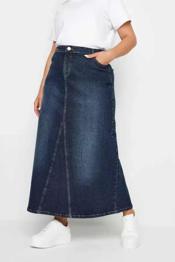 Yours Curve Dark Blue Denim Maxi Skirt, Women's Curve & Plus Size, Yours