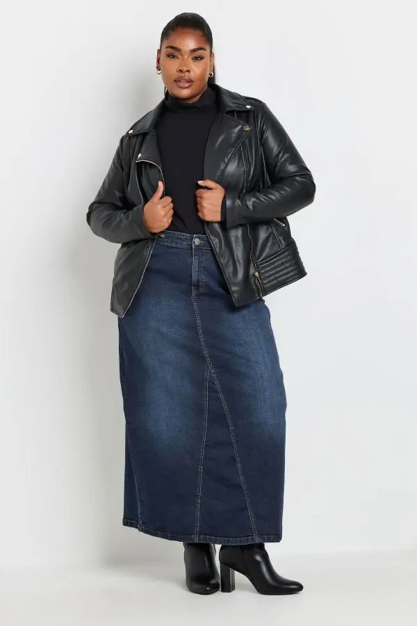 Yours Curve Dark Blue Stretch Denim Maxi Skirt, Women's Curve & Plus Size, Yours