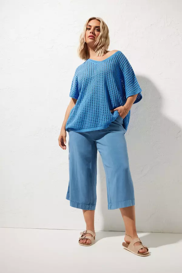 Yours Curve Blue Chambray Culottes, Women's Curve & Plus Size, Yours