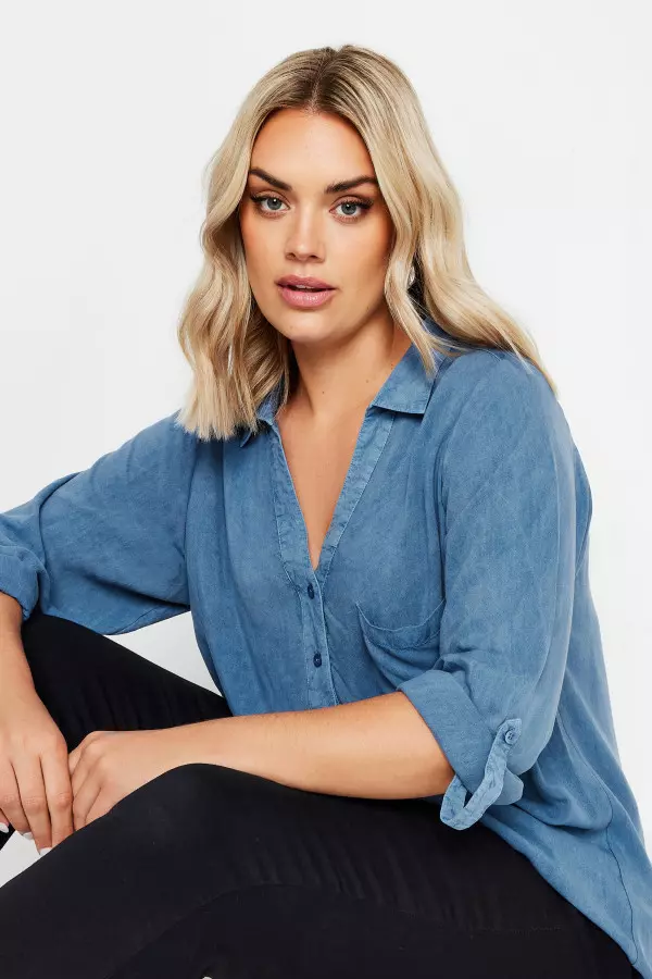 Yours Curve Blue Overhead Chambray Shirt, Women's Curve & Plus Size, Yours