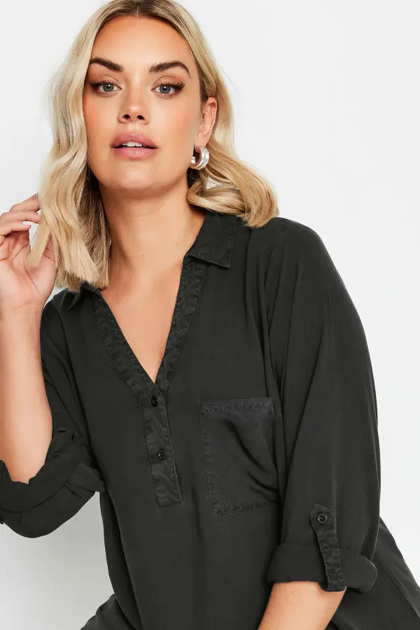 Yours Curve Black Overhead Chambray Shirt, Women's Curve & Plus Size, Yours