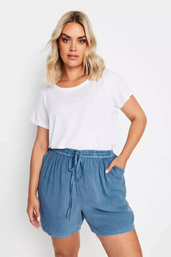 Yours Curve Blue Acid Wash Chambray Shorts, Women's Curve & Plus Size, Yours Clothing