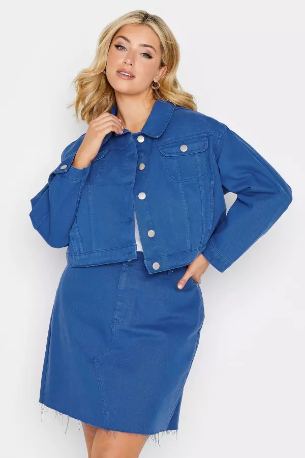 Yours Curve Cobalt Blue Cropped Denim Jacket, Women's Curve & Plus Size, Yours