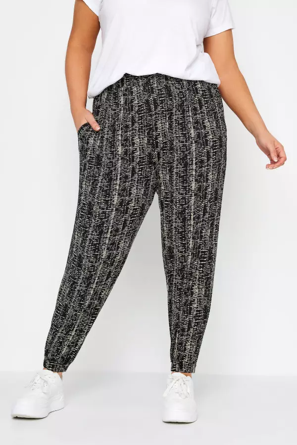 Yours Curve Black Abstract Print Harem Style Joggers, Women's Curve & Plus Size, Yours