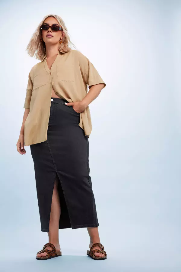 Yours Curve Black Denim Maxi Skirt, Women's Curve & Plus Size, Yours