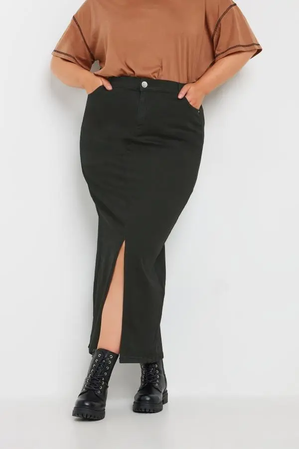 Yours Curve Black Stretch Denim Maxi Skirt, Women's Curve & Plus Size, Yours