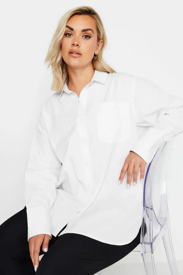 Yours Curve White Oversized Cotton Shirt, Women's Curve & Plus Size, Yours