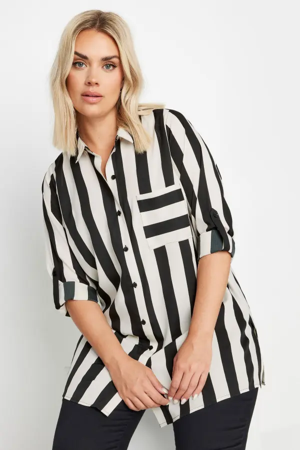 Yours Curve Black & White Stripe Boyfriend Shirt, Women's Curve & Plus Size, Yours