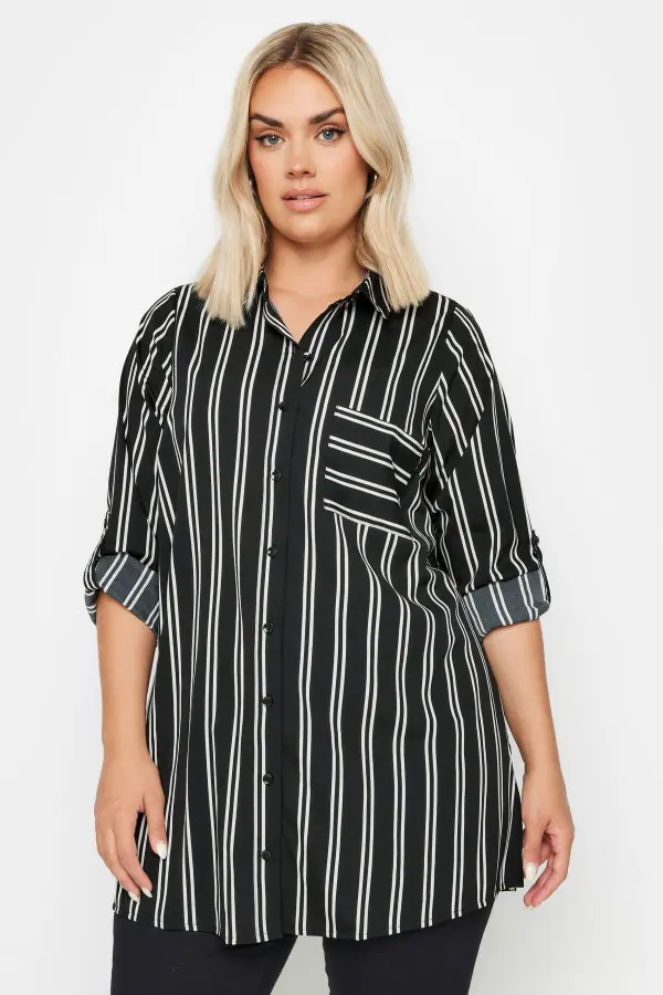 Yours Curve Black Stripe Print Boyfriend Shirt, Women's Curve & Plus Size, Yours