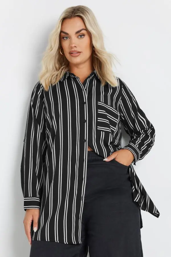 Yours Curve Black Stripe Print Boyfriend Shirt, Women's Curve & Plus Size, Yours