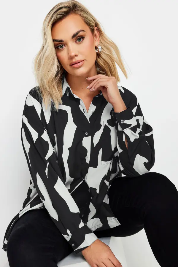 Yours Curve Black & White Abstract Oversized Shirt, Women's Curve & Plus Size, Yours