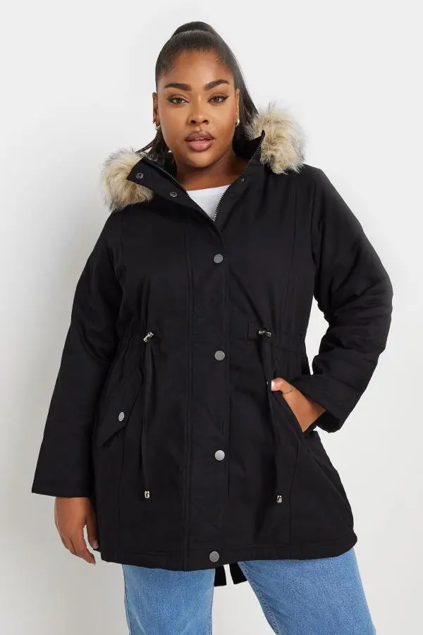 Yours Petite Curve Black Faux Fur Parka Jacket, Women's Curve & Plus Size, Yours