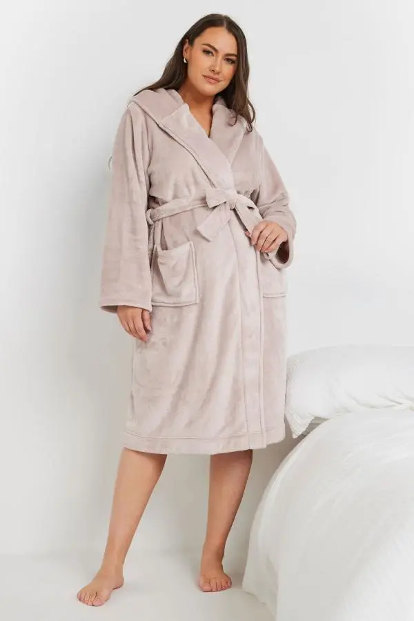 Yours Curve Pink Hooded Dressing Gown