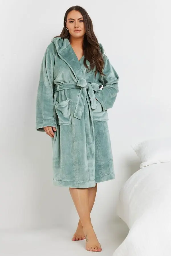 Yours Curve Mint Green Hooded Dressing Gown