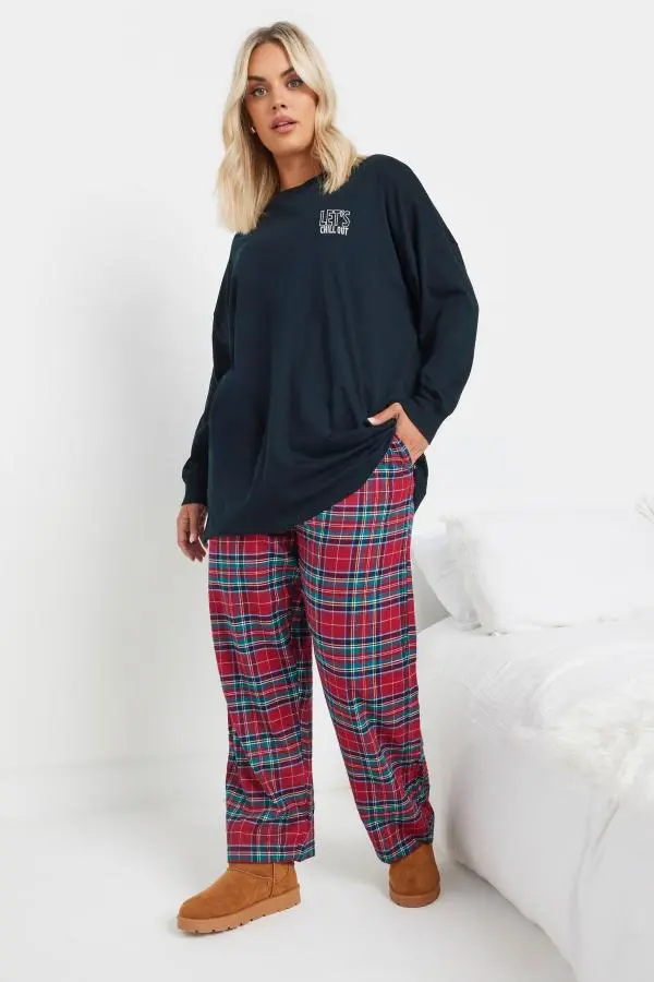 Yours Curve Red Boyfriend Check Pyjama Bottoms