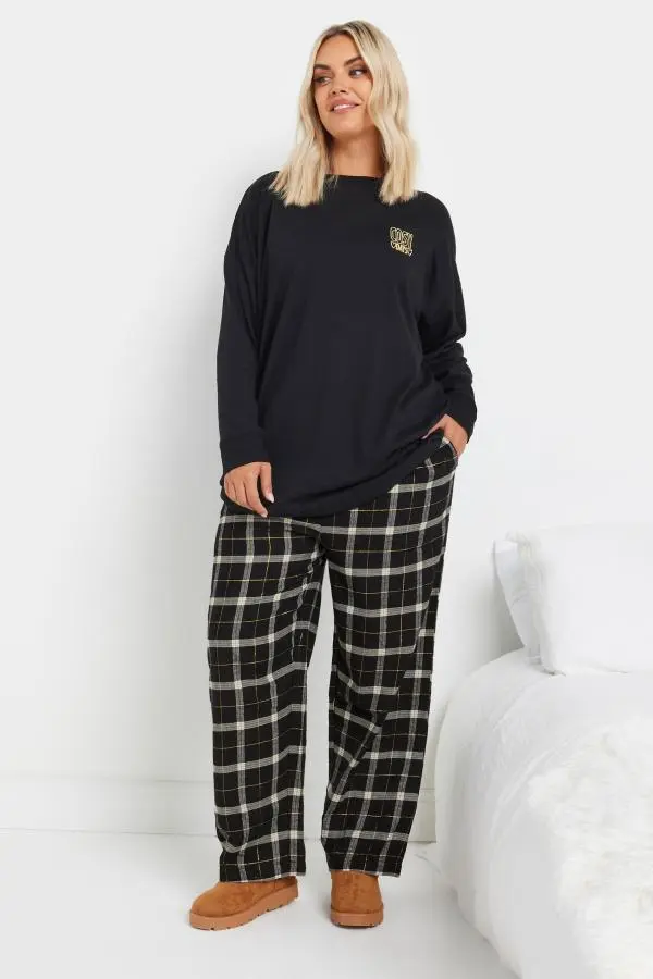 Yours Curve Black Boyfriend Check Pyjama Bottoms