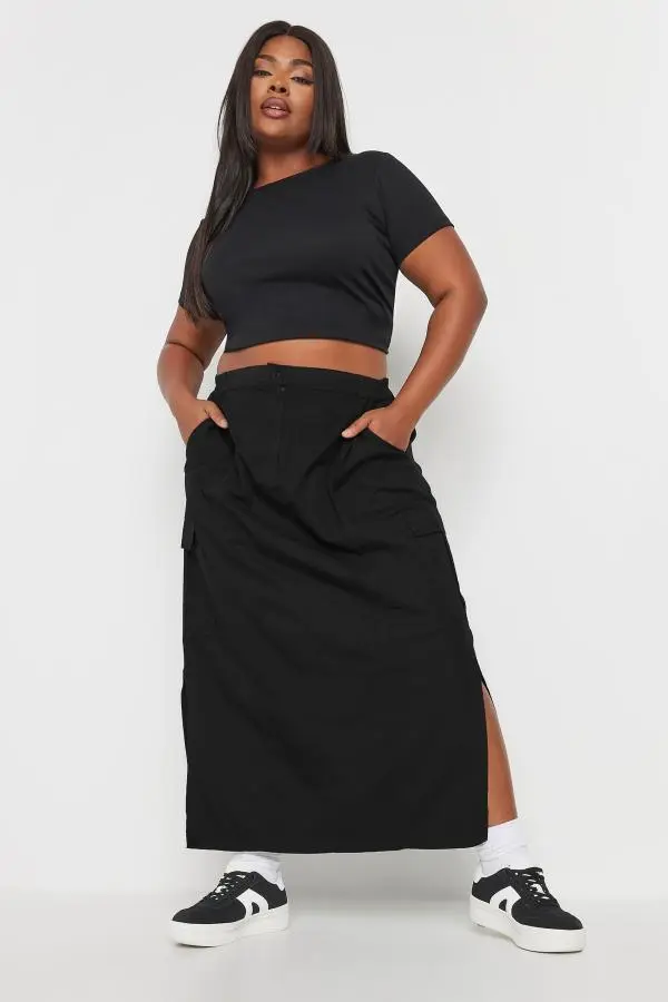 Yours Curve Black Cargo Maxi Skirt, Women's Curve & Plus Size, Yours