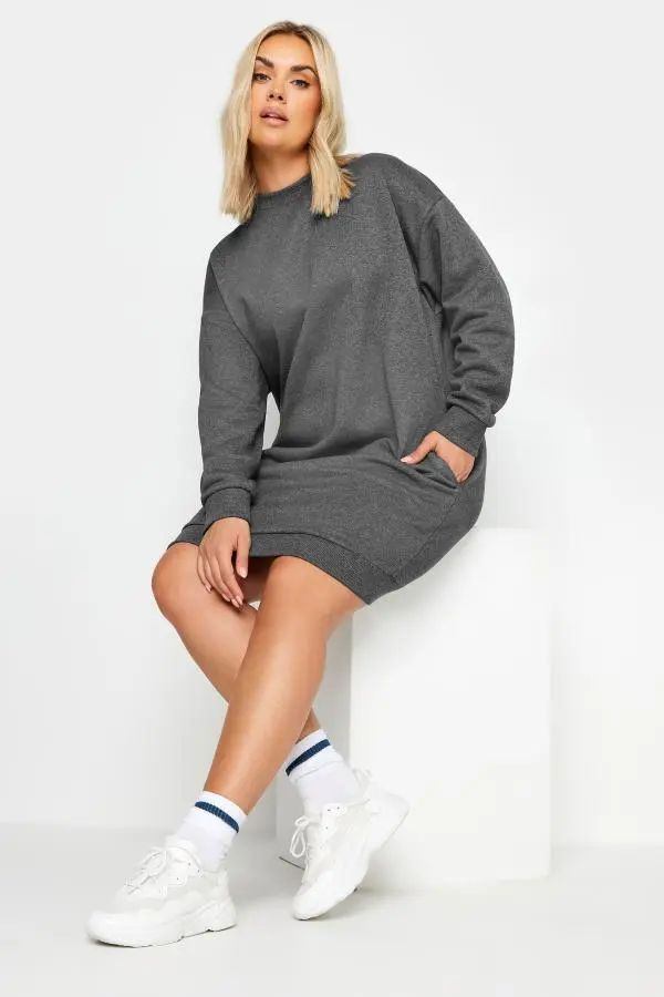 Yours Curve Dark Grey Sweatshirt Dress, Women's Curve & Plus Size, Yours