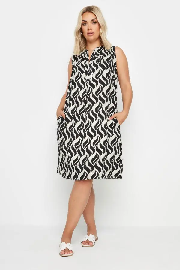 Yours Curve Black Geometric Print Pocket Dress, Women's Curve & Plus Size, Yours