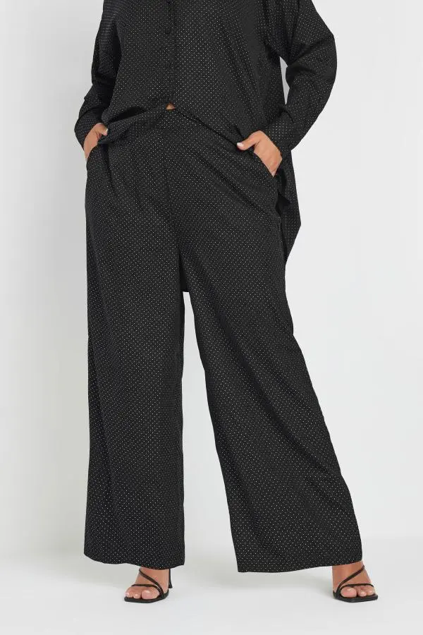 Yours Curve Black Stud Embellished Wide Leg Trousers, Women's Curve & Plus Size, Yours