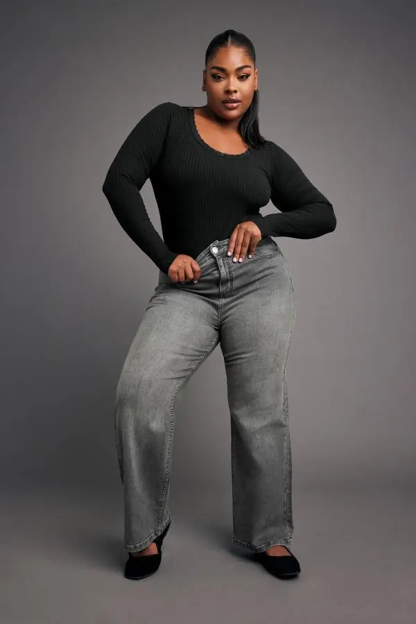 Yours Curve Grey Wide Leg Denim Jeans, Women's Curve & Plus Size, Yours