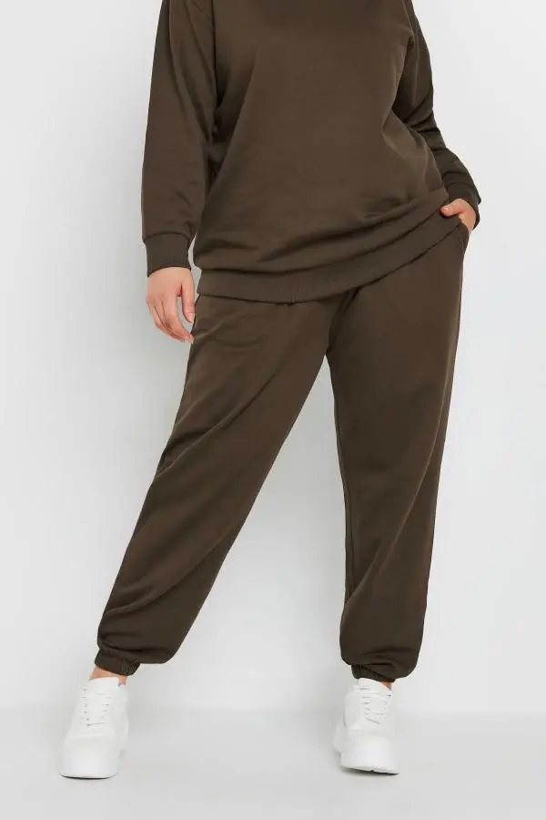 Yours Curve Chocolate Brown Cuffed Joggers, Women's Curve & Plus Size, Yours